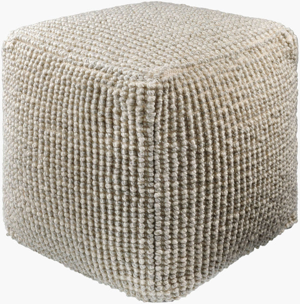 Surya Haruko Eco-friendly Rustic Pouf - 18" Outdoor-safe Accent Piece For Stylish Seating & Decor Ivory Recycled Pet Yarn,Polyester,Polybeads Hkpf001-181818