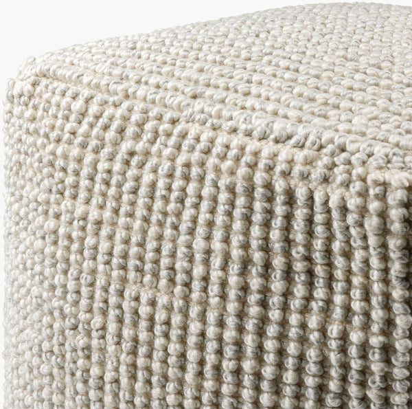 Surya Haruko Eco-friendly Rustic Pouf - 18" Outdoor-safe Accent Piece For Stylish Seating & Decor Ivory Recycled Pet Yarn,Polyester,Polybeads Hkpf001-181818