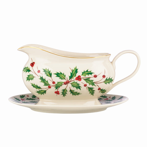 Lenox Holiday Gravy Boat & Stand Red & Green, IVORY PORCELAIN 843318
