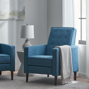 English Elm Christopher Knight Home® - Fabric Recliner Chair Mid-Century Modern Pushback Single Sofa with Tufted Cushion, Birch Legs, Cozy Comfort Blue 60741.00MBLU