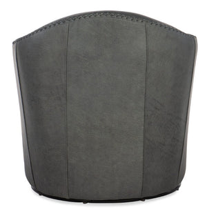 Hooker Furniture Roper Barrel Swivel Club Chair In Semi-Aniline Top-Grain Leather With Baseball Stitching Accent — Luxurious Comfort And 360° Rotation Gray CC533-SW-095