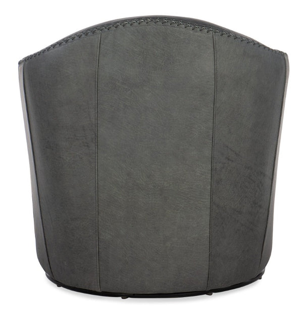 Hooker Furniture Roper Barrel Swivel Club Chair In Semi-Aniline Top-Grain Leather With Baseball Stitching Accent — Luxurious Comfort And 360° Rotation Gray CC533-SW-095