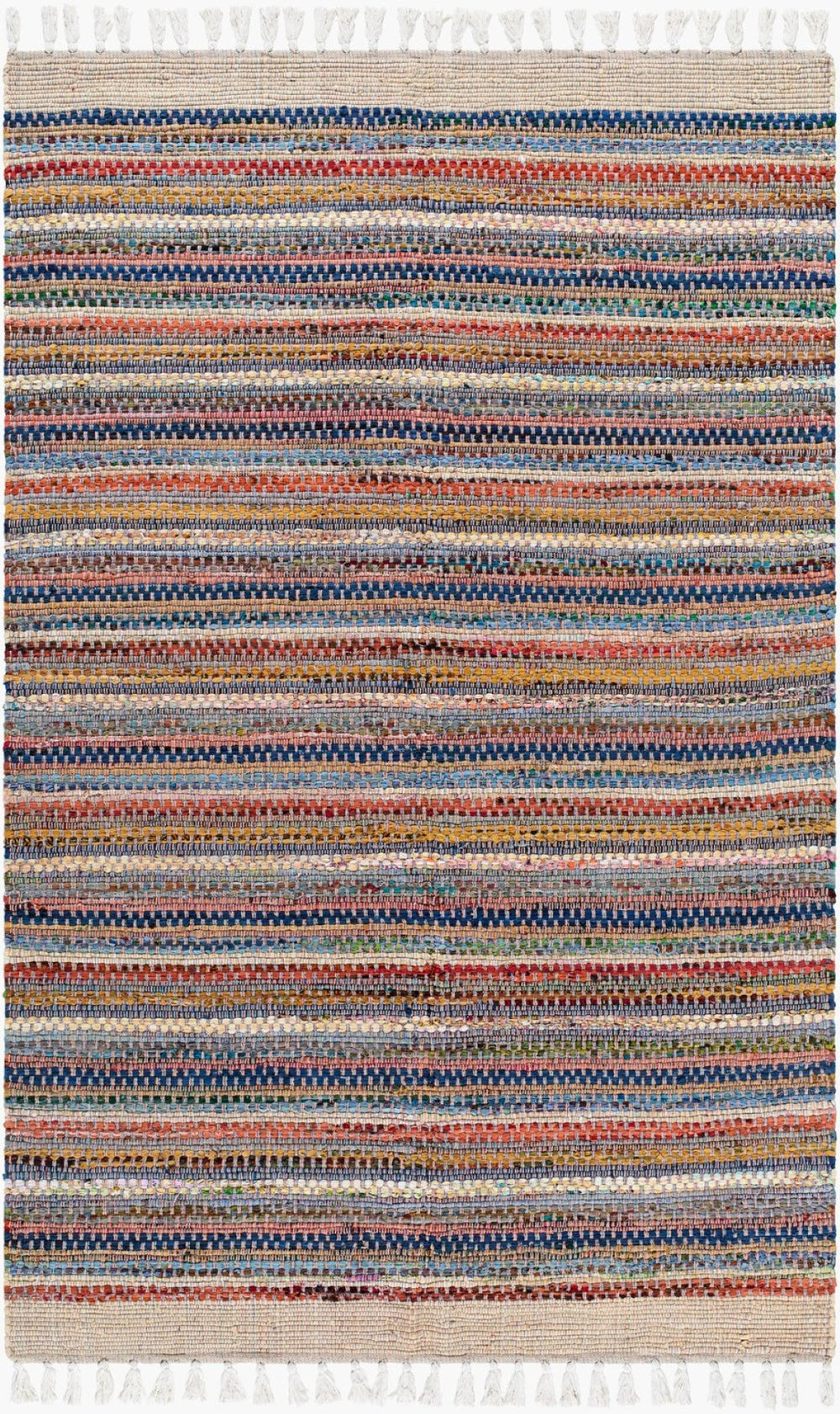 Livabliss Halifax Artisan Cotton Flatweave Rug with Fringe Bohemian Global Accent for Entryways Indigo, Sand 2' x 3' HLF2301-23