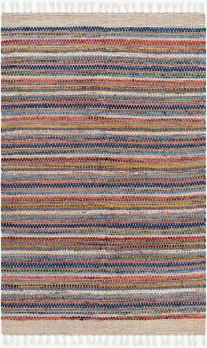 Livabliss Halifax Artisan Cotton Flatweave Rug with Fringe Bohemian Global Accent for Entryways Indigo, Sand 2' x 3' HLF2301-23
