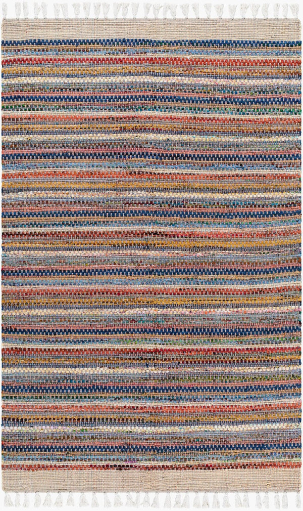 Livabliss Halifax Artisan Cotton Flatweave Rug with Fringe Bohemian Global Accent for Entryways Indigo, Sand 2' x 3' HLF2301-23