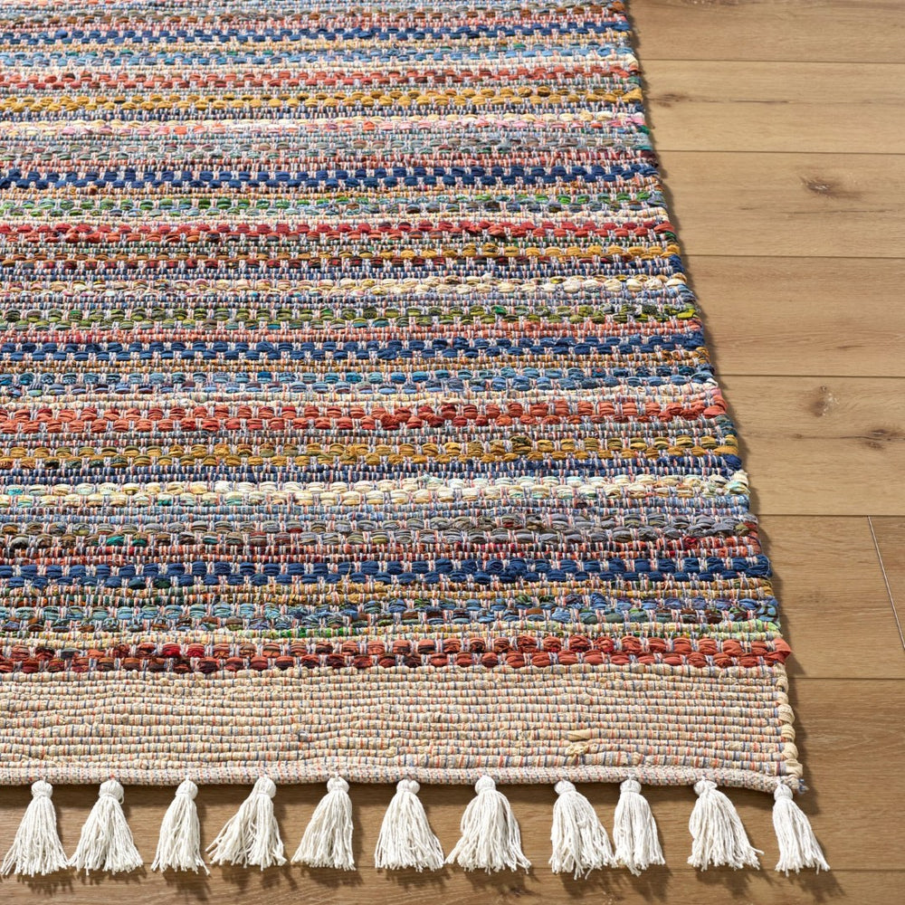Livabliss Halifax Artisan Cotton Flatweave Rug with Fringe Bohemian Global Accent for Entryways Indigo, Sand 2' x 3' HLF2301-23