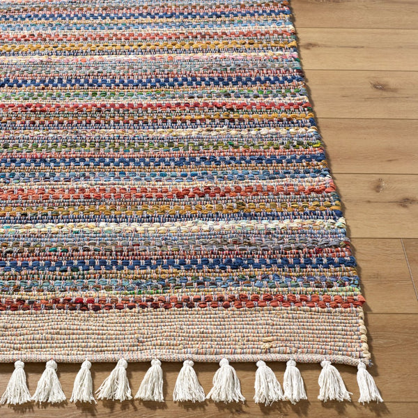 Livabliss Halifax Artisan Cotton Flatweave Rug with Fringe Bohemian Global Accent for Entryways Indigo, Sand 2' x 3' HLF2301-23