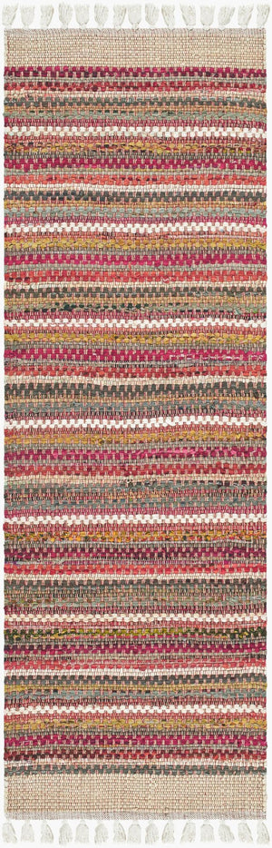 Livabliss Halifax Artisan Cotton Flatweave Rug Bohemian Fringe Detail for Entryways and Kitchens Crimson, Sandst 2'6" x 8' HLF2302-268