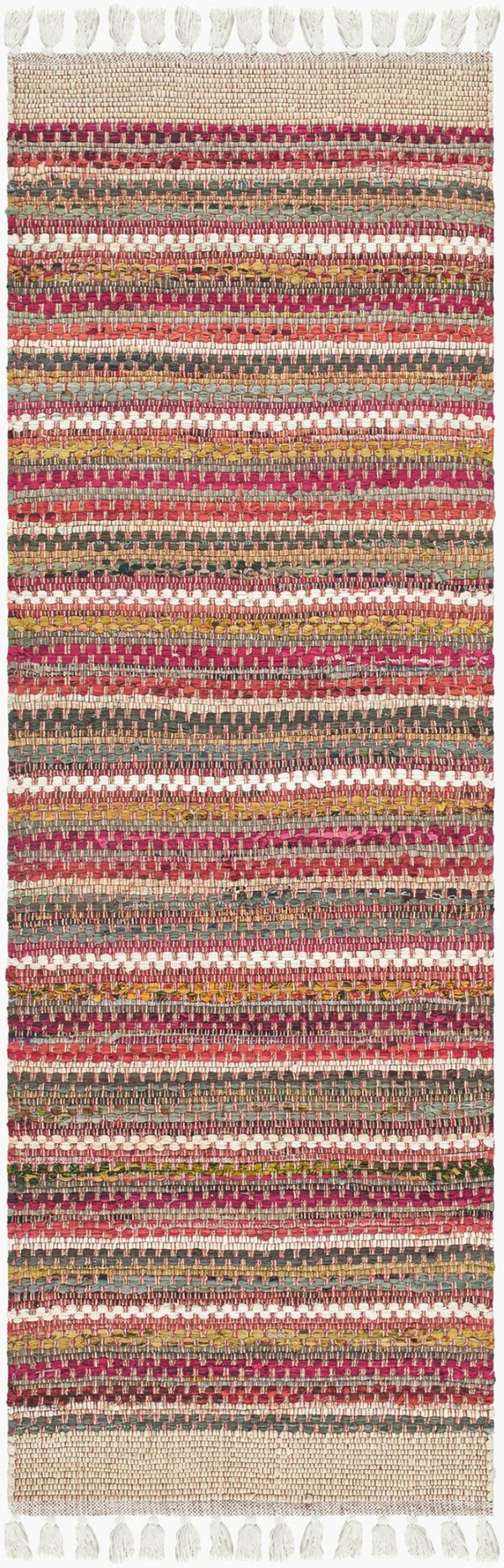 Livabliss Halifax Artisan Cotton Flatweave Rug Bohemian Fringe Detail for Entryways and Kitchens Crimson, Sandst 2'6" x 8' HLF2302-268