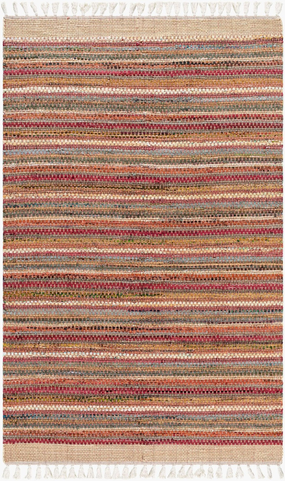 Livabliss Halifax Artisan Cotton Flatweave Rug Bohemian Fringe Detail for Entryways and Kitchens Crimson, Sandst 8' x 10' HLF2302-810