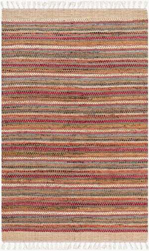 Livabliss Halifax Artisan Cotton Flatweave Rug Bohemian Fringe Detail for Entryways and Kitchens Crimson, Sandst 8' x 10' HLF2302-810