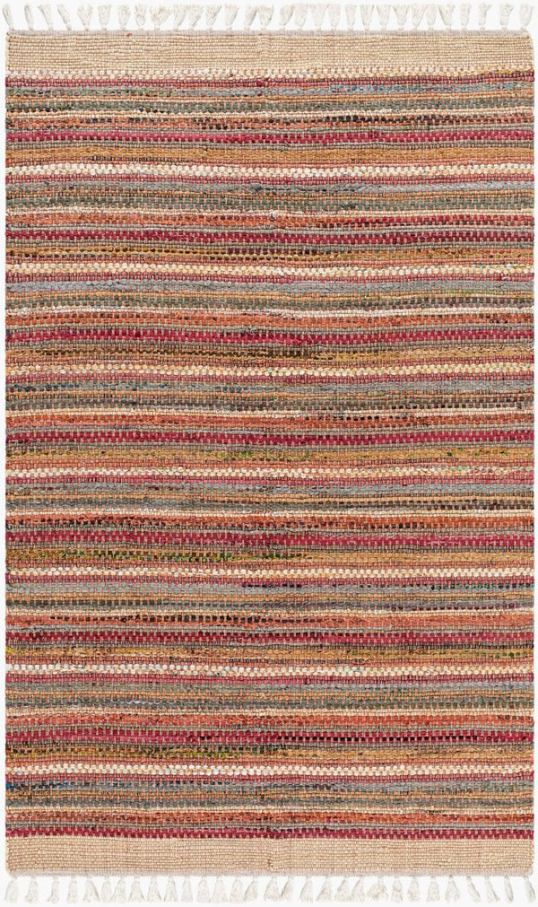 Livabliss Halifax Artisan Cotton Flatweave Rug Bohemian Fringe Detail for Entryways and Kitchens Crimson, Sandst 8' x 10' HLF2302-810