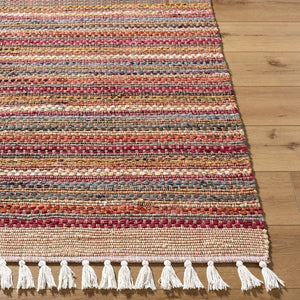 Livabliss Halifax Artisan Cotton Flatweave Rug Bohemian Fringe Detail for Entryways and Kitchens Crimson, Sandst 8' x 10' HLF2302-810