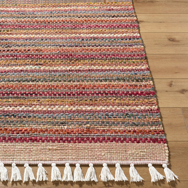 Livabliss Halifax Artisan Cotton Flatweave Rug Bohemian Fringe Detail for Entryways and Kitchens Crimson, Sandst 8' x 10' HLF2302-810