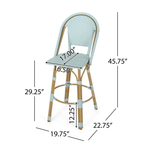 English Elm 29.5" Outdoor Pe Rattan Bistro Barstools Set of 2 Woven Teal French Cafe Style 72606.00LT