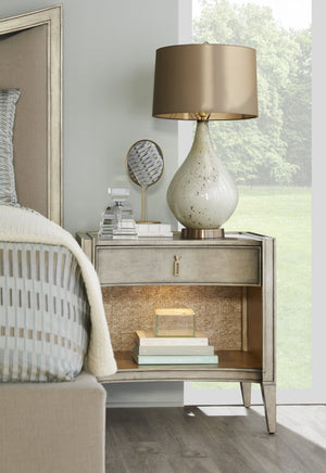 A.R.T. Furniture Cove Glam Transitional Nightstand With Usb Chargers, Touch Dimmer Light & Elegant Cork Design Grey Rubberwood Solids,Primavera Veneers,Cork,Metal 349140-2743