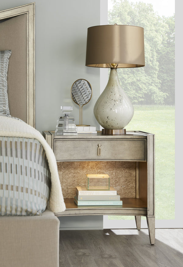 A.R.T. Furniture Cove Glam Transitional Nightstand With Usb Chargers, Touch Dimmer Light & Elegant Cork Design Grey Rubberwood Solids,Primavera Veneers,Cork,Metal 349140-2743