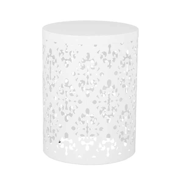 English Elm Metal Nesting End Table Set of Two with Floral Iron Cut Design for Living Room White 73604.00WHI
