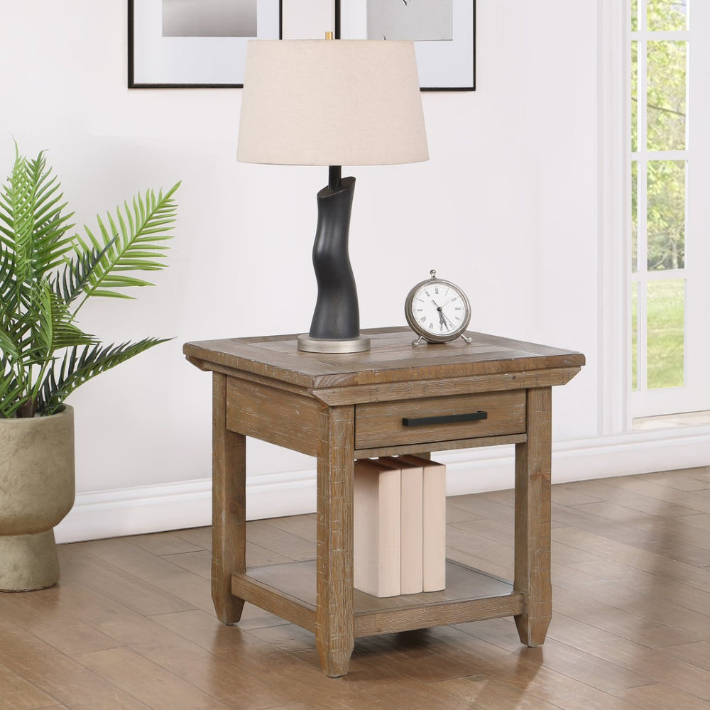 English Elm Steve Silver - Riverdale Rustic Brown End Table With Storage Shelf - Versatile Side Table For Living Room & Bedroom B081P157505-GIGA