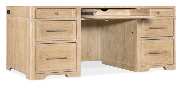 Hooker Furniture Retreat Executive Desk In Dune Finish — Oak & Maple Veneer, 7 Drawers, Locking Files, Cable Management 6950-10563-80