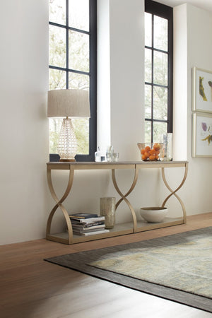 Hooker Furniture Elixir Serene Console Table With Champagne Silver X-Stretchers, Gray-Beige Walnut Veneer Top 5990-85001-LTWD