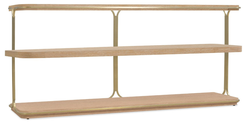 Hooker Furniture Banyon Desert Oak Console Table With Brushed Brass Stainless Steel Legs, Rounded Corners & Shelf 6081-85001-82