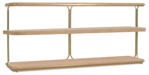 Hooker Furniture Banyon Desert Oak Console Table With Brushed Brass Stainless Steel Legs, Rounded Corners & Shelf 6081-85001-82