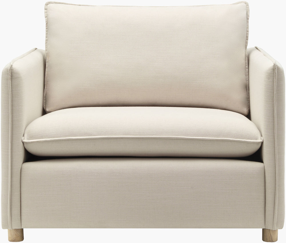 Surya Holliston Accent Chair - Cozy 32"H X 42"W X 39"D With Elegant Design, Durable Wood Base & Easy Care Upholstery, Light Beige,Base, Brown Polyester,Rubber Wood,Polyester Wrapped Foam,Polyester,Polyfill Hltn001-323942