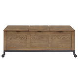 Homelegance By Top-Line Millie Trunk Rectangular Coffee Table with Tray and Iron Casters Oak MDF