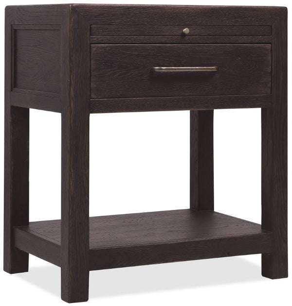 Hooker Furniture Driftwood Nightstand With Self-Closing Drawer, Pull-Out Shelf, Cord Clip & Open Display Shelf - Cozy Oak Finish Blacks 6820-90316-99
