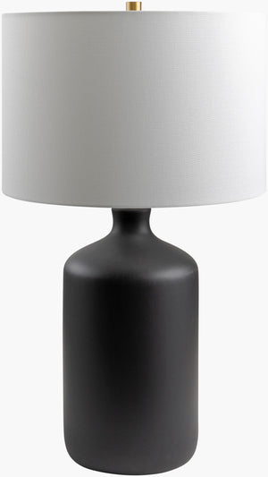 Surya Helix Ceramic Accent Table Lamp – 27"H Country Cottage Style With Soft Linen Shade For Warm Glow Body, Black,Shade, White,Finial, Metallic ,Brass,Harp, Metallic ,Brass,Cord, Translucent Ceramic,Linen,Iron Hlx-001