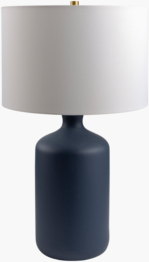 Surya Helix Ceramic Accent Table Lamp – 27"H Country Cottage Style With Soft Linen Shade For Warm Glow Body, Blue,Shade, White,Finial, Metallic ,Brass,Harp, Metallic ,Brass,Cord, Translucent Ceramic,Linen,Iron Hlx-002