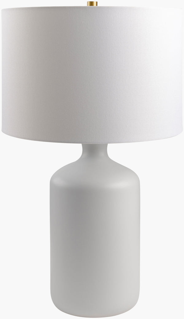 Surya Helix Ceramic Accent Table Lamp – 27"H Country Cottage Style With Soft Linen Shade For Warm Glow Body, White,Shade, White,Finial, Metallic ,Brass,Harp, Metallic ,Brass,Cord, Translucent Ceramic,Linen,Iron Hlx-003