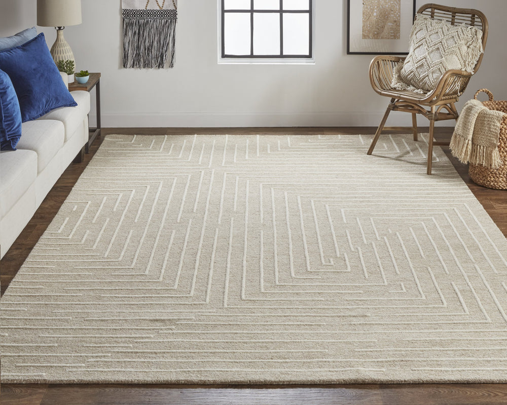 Feizy Rugs Fenner Hand-tufted Wool Rug - Stylish Geometric Design With 3d Texture For A Cozy, Earthy Home Decor Taupe,Ivory Wool T10t8003bgeivyh50