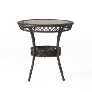 English Elm Christopher Knight Home® - FIGI Paea 27" Glass Table Brown Multi – Durable PE Wicker & Iron Bistro Table with Storage Basket 53082.00IRNKD
