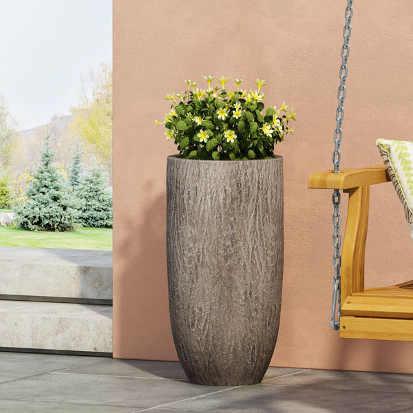 English Elm Mgo Tall Cylindrical Outdoor Planter Textured Column Style for Patio or Garden 73363.00