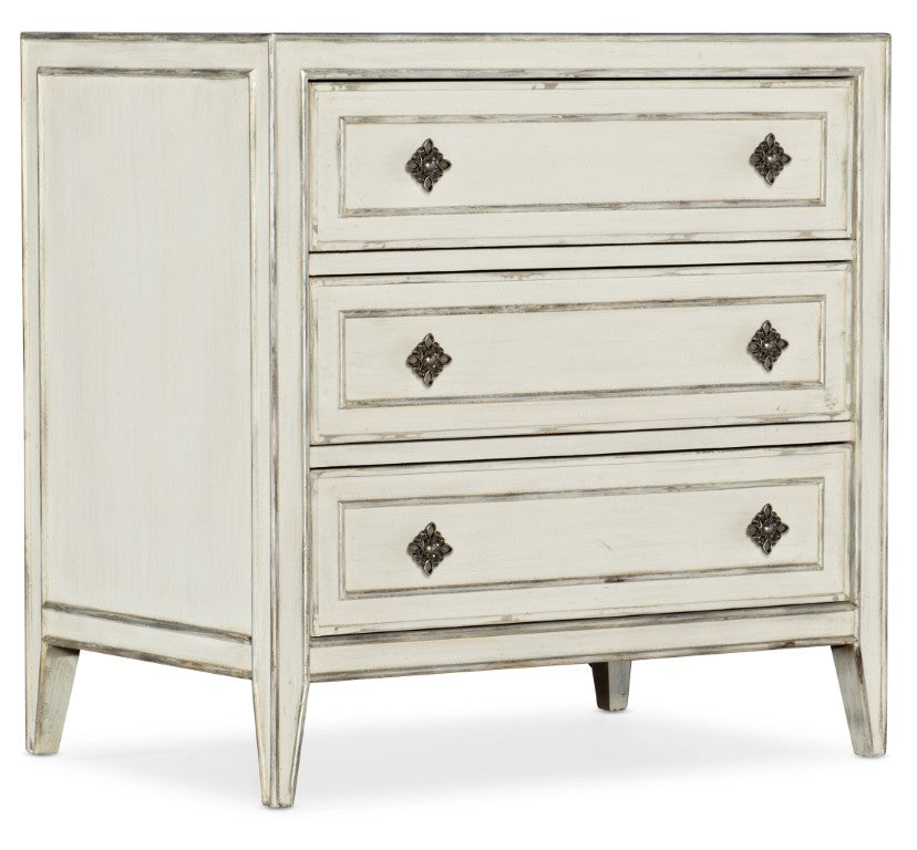Hooker Furniture Sanctuary Anastasie Nightstand With Cedar Drawer, Built-In Usb & Lighting, Blanc Champagne Trim (30") 5865-90216-02