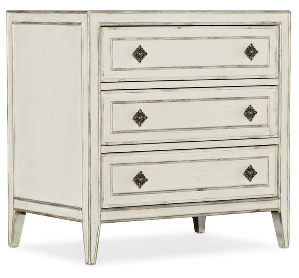 Hooker Furniture Sanctuary Anastasie Nightstand With Cedar Drawer, Built-In Usb & Lighting, Blanc Champagne Trim (30") 5865-90216-02