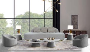 Pasargad Home Simona Upholstered Sofa - Artistic Curved Design With Premium Comfort & Style Grey Textured Polyester Fabric Pzw-943g-s