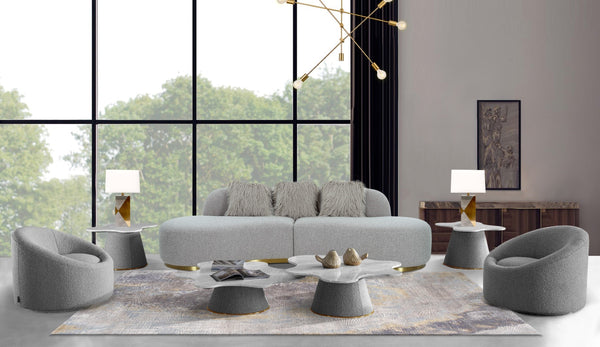 Pasargad Home Simona Upholstered Sofa - Artistic Curved Design With Premium Comfort & Style Grey Textured Polyester Fabric Pzw-943g-s