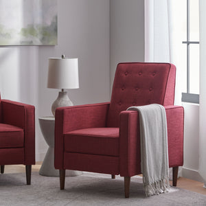 English Elm Christopher Knight Home® - Fabric Recliner Chair Mid-Century Modern Pushback Single Sofa with Tufted Cushion, Birch Legs, Cozy Comfort Red 60741.00RED