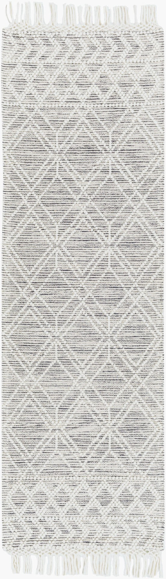 Livabliss Hemingway Flatweave Wool Blend Area Rug Global Pattern Fringe Border Living Room Accent Cream, Black 2'6" x 8' HMG2300-268