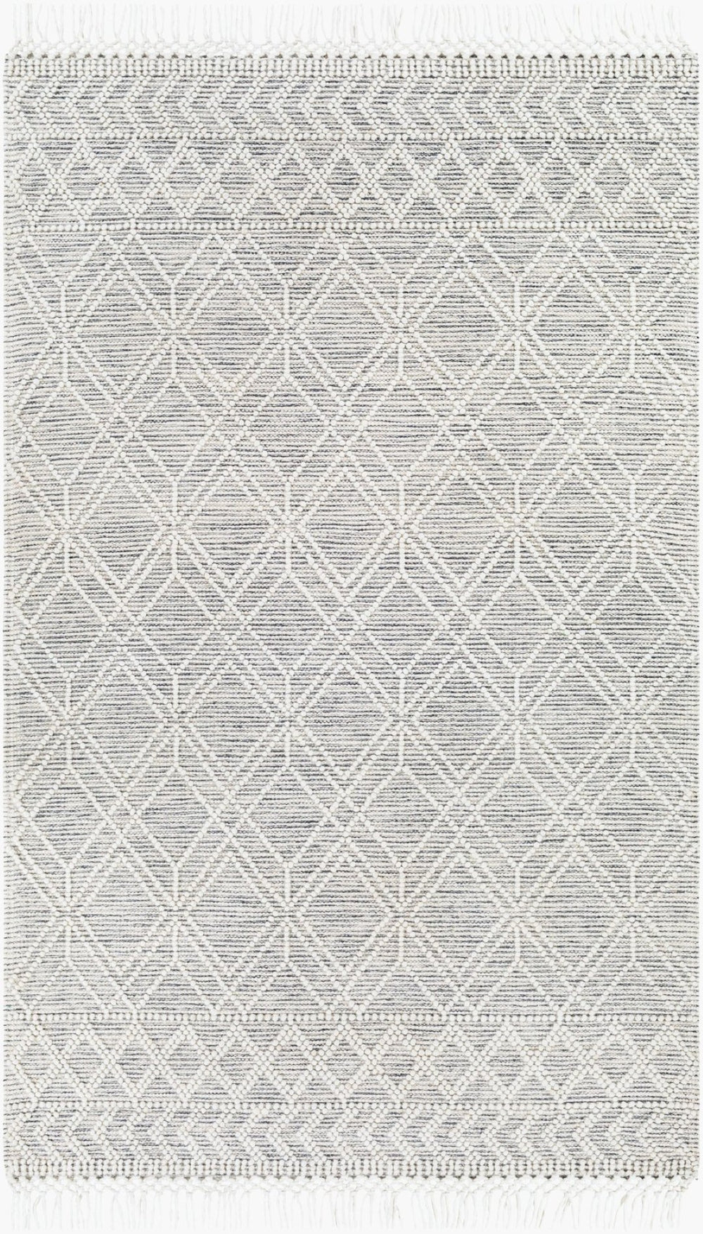 Livabliss Hemingway Flatweave Wool Blend Area Rug Global Pattern Fringe Border Living Room Accent Cream, Black 10' x 14' HMG2300-1014