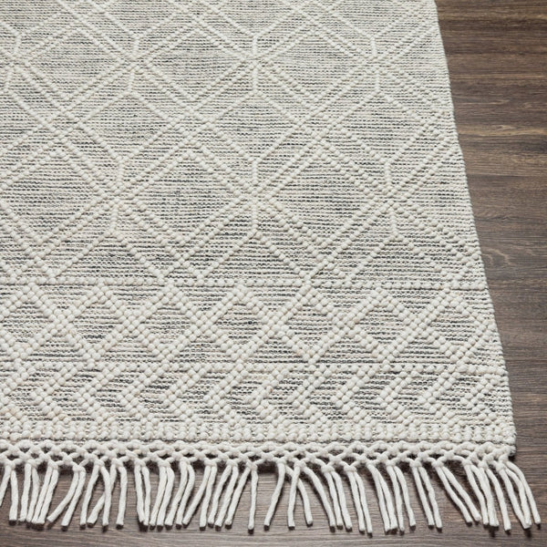 Livabliss Hemingway Flatweave Wool Blend Area Rug Global Pattern Fringe Border Living Room Accent Cream, Black 10' x 14' HMG2300-1014