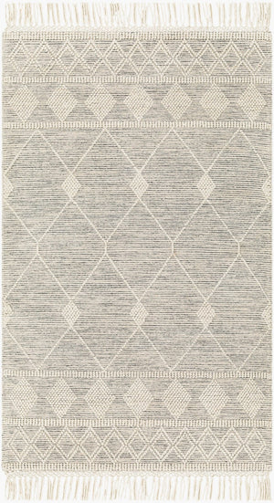 Livabliss Hemingway Flatweave Wool Blend Rug Handwoven Fringed Global Artisan Floor Accent Ivory, Black 5' x 8' HMG2301-58