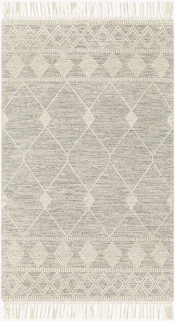 Livabliss Hemingway Flatweave Wool Blend Rug Handwoven Fringed Global Artisan Floor Accent Ivory, Black 5' x 8' HMG2301-58