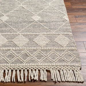 Livabliss Hemingway Flatweave Wool Blend Rug Handwoven Fringed Global Artisan Floor Accent Ivory, Black 5' x 8' HMG2301-58