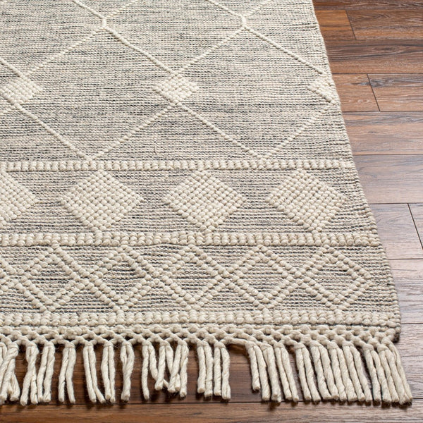 Livabliss Hemingway Flatweave Wool Blend Rug Handwoven Fringed Global Artisan Floor Accent Ivory, Black 5' x 8' HMG2301-58