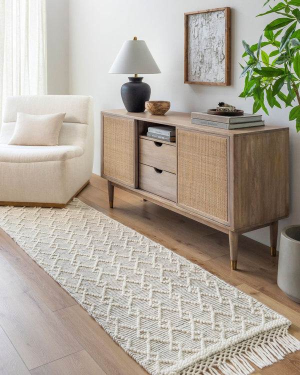 Livabliss Hemingway Handwoven Flatweave Wool Blend Rug for Entryways with Fringe Accents Ivory, Black 3' x 3' HMG2304-3RD