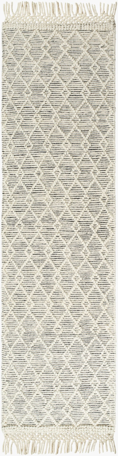 Livabliss Hemingway Handwoven Flatweave Wool Blend Rug for Entryways with Fringe Accents Ivory, Black 2' x 5' HMG2304-25